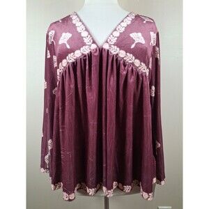 Ursime Velour Babydoll Top New Womens Large Deep V Boho Cottagecore Fairycore L